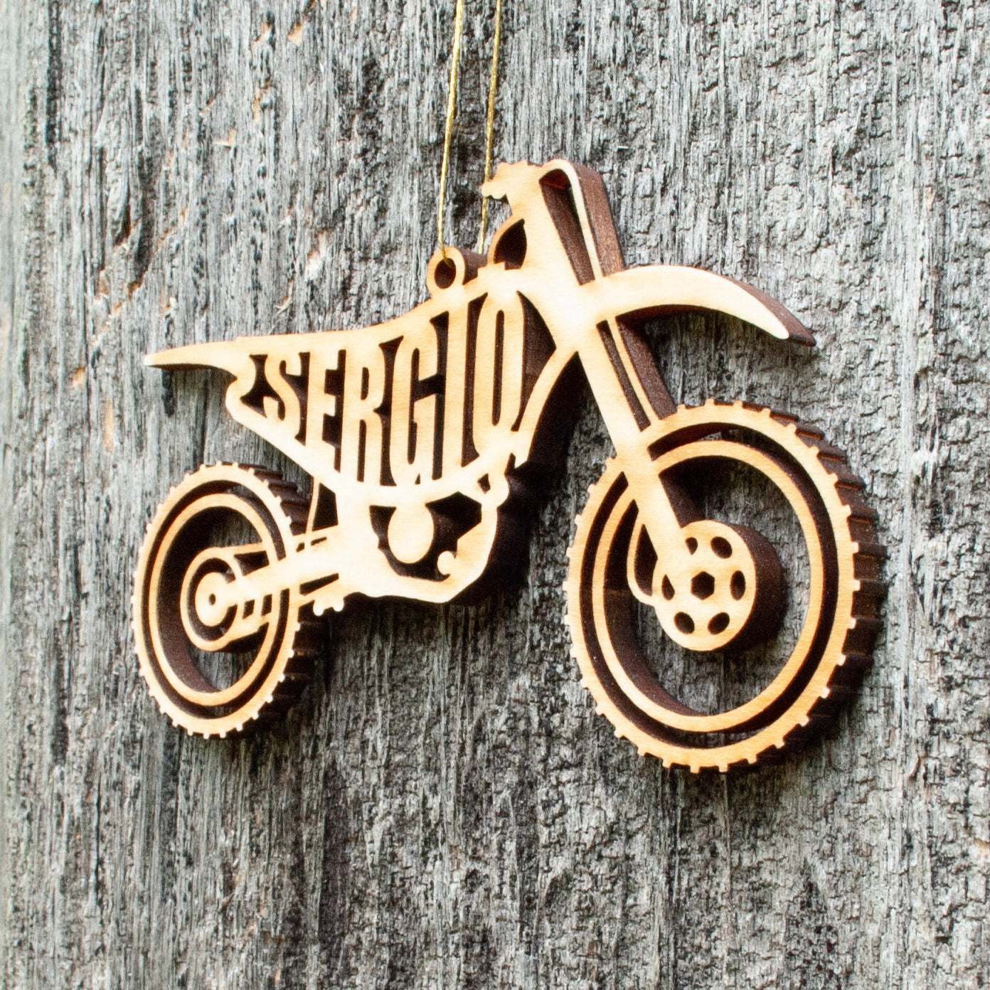 Personalised MX Dirt Bike Motorbike Oak Engraved Wooden Bauble 